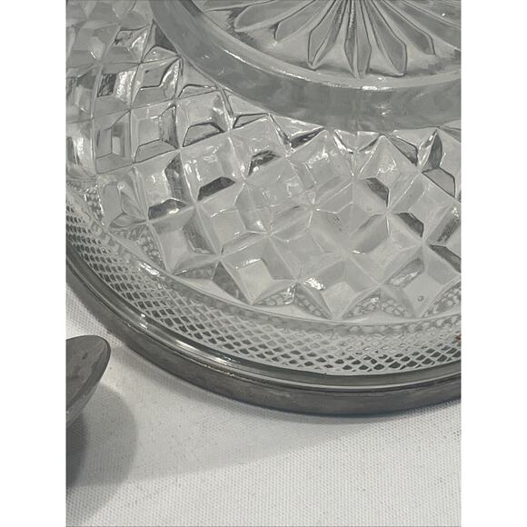 Vintage Silver Plated Edged Crystal Sugar Bowl From England - With Spoon - Picture 8 of 9